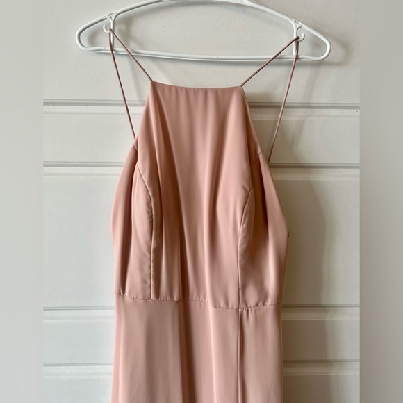 Dessy High Neck Chiffon bridesmaid Dress w/ Front Slit- toasted sugar, size 8 - Picture 2 of 11